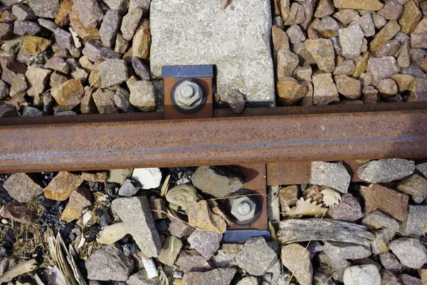 Rusty Train Track Particular Close Together High Quality Photo — Fotografia de Stock