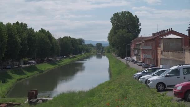 Pavia Panorama Ticino River Canal — стоковое видео