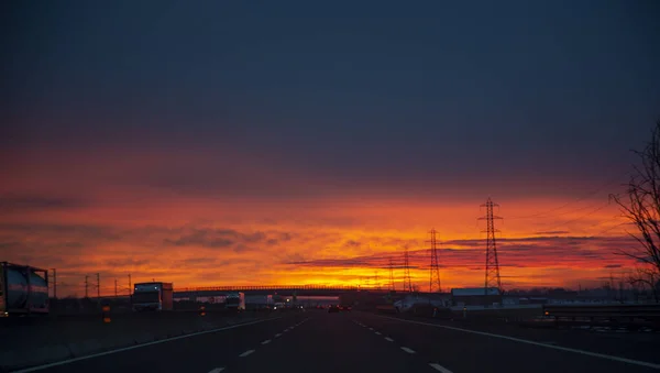 Highway Trip Sunset Background Italy High Quality Photo — 스톡 사진