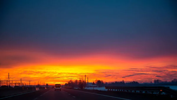 Highway Trip Sunset Background Italy High Quality Photo — Zdjęcie stockowe