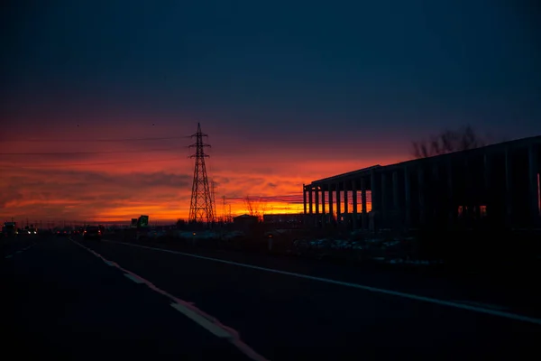 Highway Trip Sunset Background Italy High Quality Photo — Foto de Stock