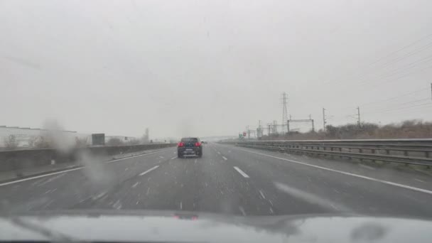 Snowfall Italian Highway Passenger Compartment — Vídeo de Stock