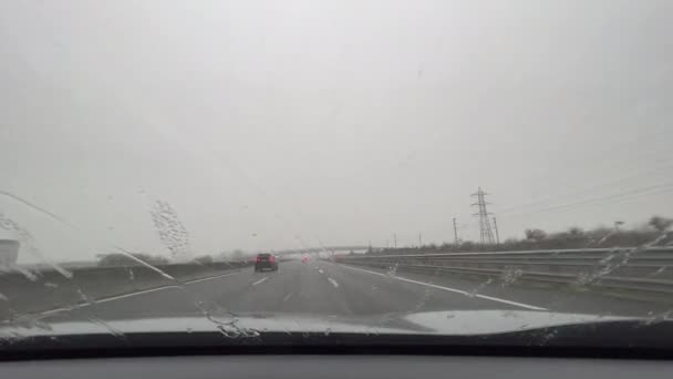 Snowfall Italian Highway Passenger Compartment — Vídeo de Stock