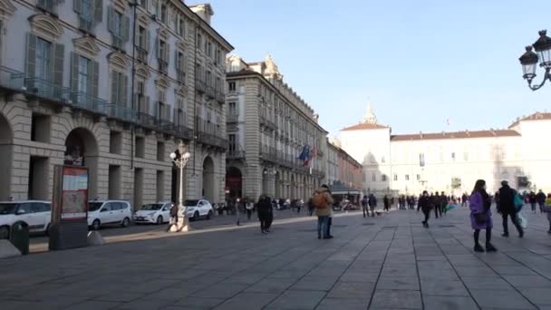 Torino Italien 2022 Castello Plaza Und Madama Palace Normalen Urlaubstagen — Stockvideo