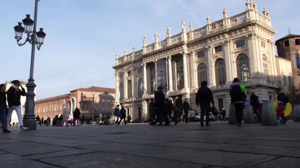 Torino Italy 2022 Castello Plaza Madama Palace Normal Holiday Days — Vídeo de Stock