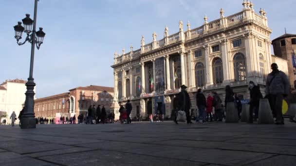 Torino Italy 2022 Castello Plaza Madama Palace Normal Holiday Days — Video Stock