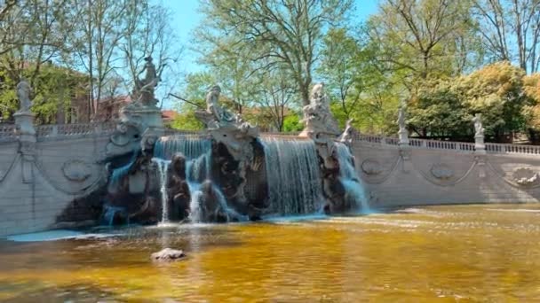 Turin Valentino Park Fountain Statues Summer — 图库视频影像