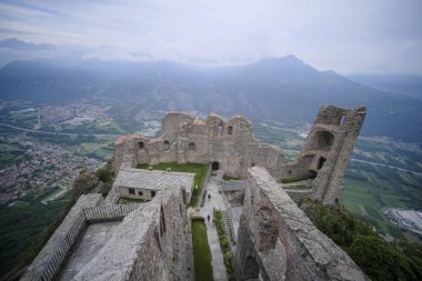Sacra di San Michele in Turin, view from below of the cliff and walls. High quality photo