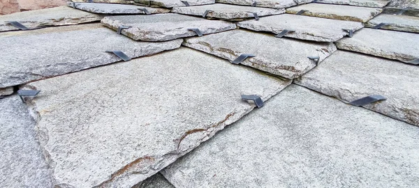 Telhado Tradicional Toupeira Piode Alpi Feita Com Rocha Gneiss Foto — Fotografia de Stock