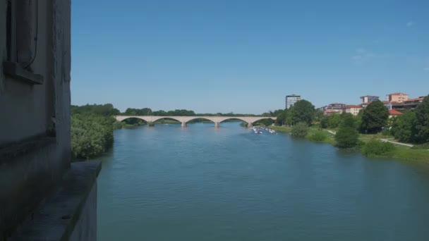 Pavia Řeka Ticino Vidět Krytého Mostu — Stock video
