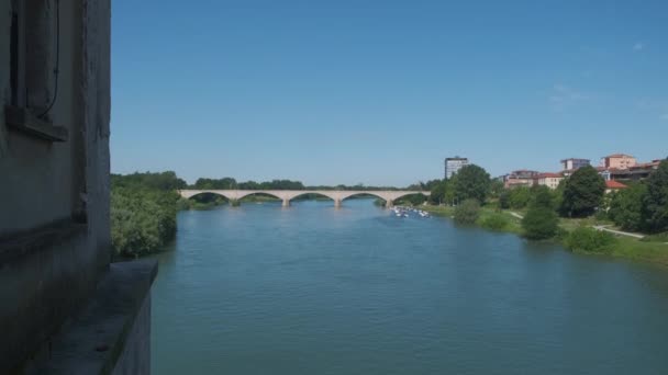 Pavia Río Ticino Visto Desde Puente Cubierto — Vídeo de stock