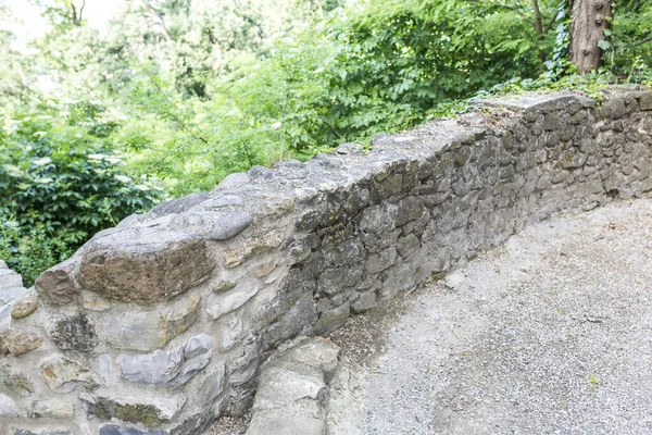 Vieux Mur Pierre Fond Motif Brique Dans Journée Ensoleillée Photo — Photo