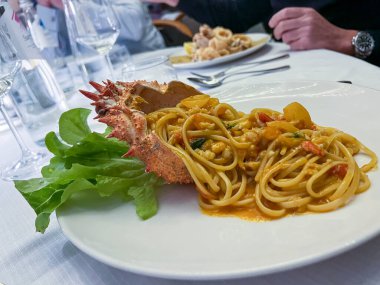 Örümcek yengeçli tagliolini makarna. Yüksek kalite fotoğraf