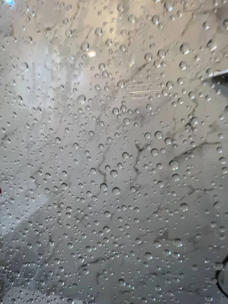 Janela Painel Vidro Com Condensação Gotas Água Chuveiro Foto Alta — Fotografia de Stock
