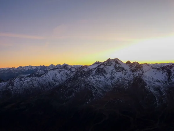 Panorama Val Senales Góry Zaśnieżonej Doliny Zachodzie Słońca Wysokiej Jakości — Zdjęcie stockowe
