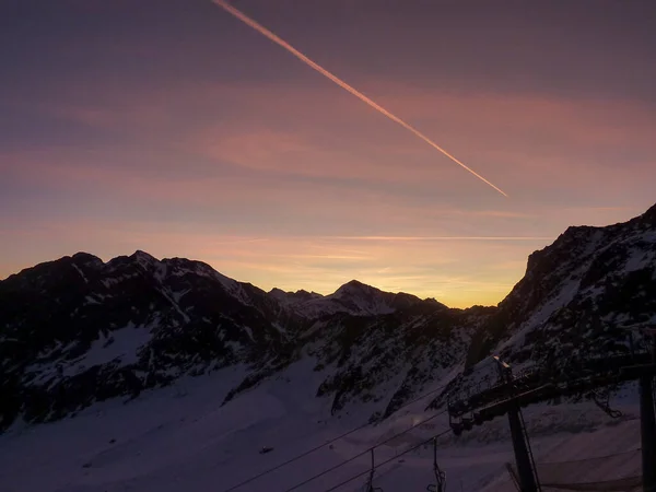 Val Senales Panorama Della Montagna Della Valle Innevata Tramonto Foto — Foto Stock