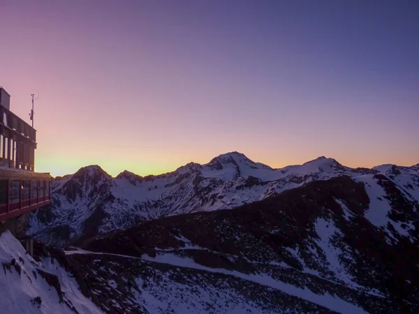 Val Senales Panorama Montaña Valle Nevado Atardecer Foto Alta Calidad —  Fotos de Stock