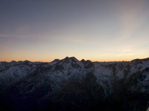 Panorama Val Senales Góry Zaśnieżonej Doliny Zachodzie Słońca Wysokiej Jakości — Zdjęcie stockowe