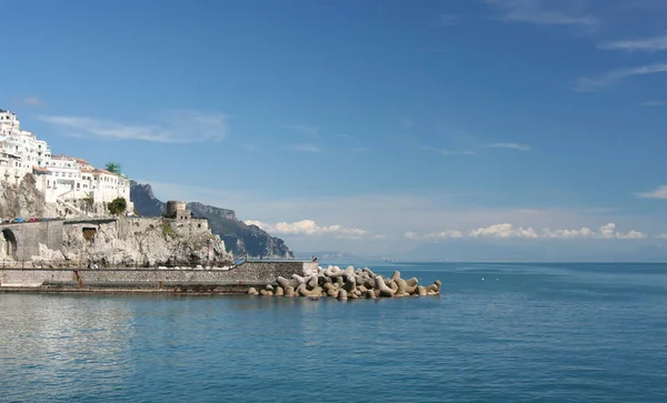 Amalfi Italië Panorama Vanaf Het Strand Hoge Kwaliteit Foto — Stockfoto
