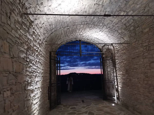 Panorama Över Solnedgången Från Slottet Montefiorino Modena Kullarna Högkvalitativt Foto — Stockfoto