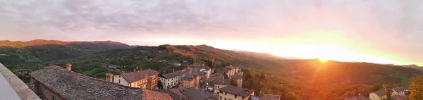 Panorama Puesta Sol Desde Castillo Montefiorino Módena Las Colinas Foto —  Fotos de Stock