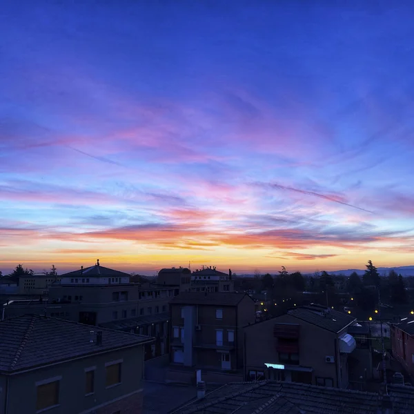 Bibbiano Reggio Emilia Krásný Panoramatický Východ Slunce Nad Městem Kvalitní — Stock fotografie