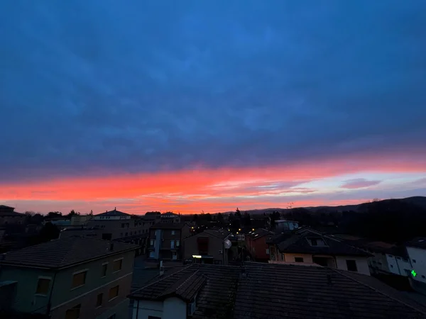 Bibbiano Reggio Emilia Hermoso Amanecer Panorámico Sobre Ciudad Foto Alta — Foto de Stock