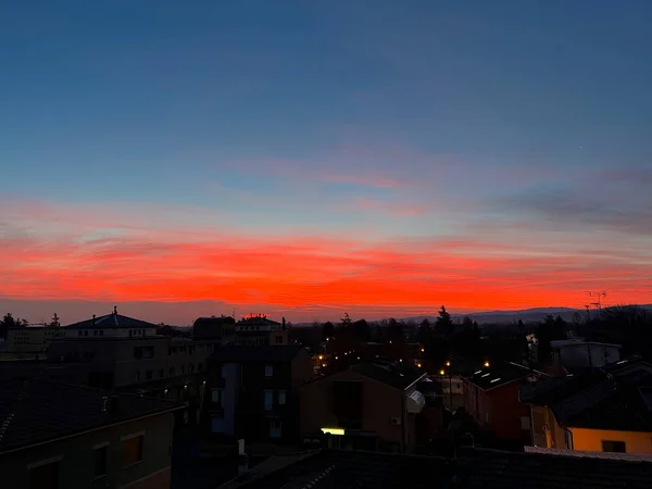 Bibbiano Reggio Emilia Krásný Panoramatický Východ Slunce Nad Městem Kvalitní — Stock fotografie