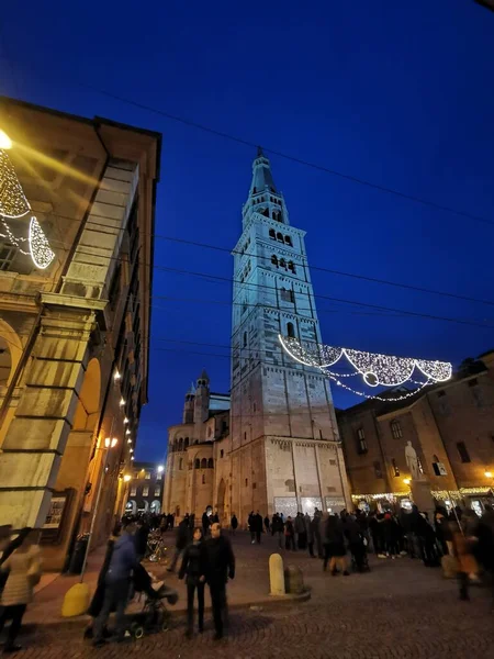 Modena Italy 2021 Normal Evening Center Modena Illuminated Christmas Lights — Stock Photo, Image