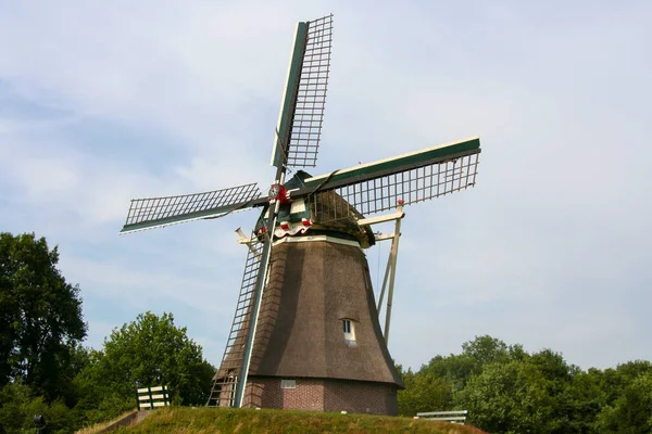 Holland Väderkvarnar Gröna Fälten Högkvalitativt Foto — Stockfoto