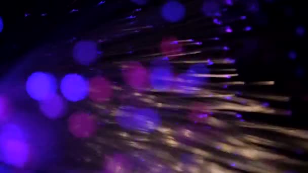 Темний Рухливий Фон Вогнів Оптичних Волокон — стокове відео
