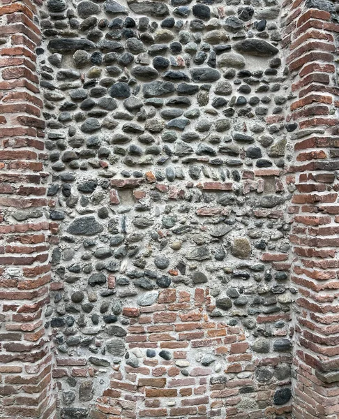 Oude Steen Romantische Middeleeuwse Muur Baksteen Patroon Achtergrond Zonnige Dag — Stockfoto
