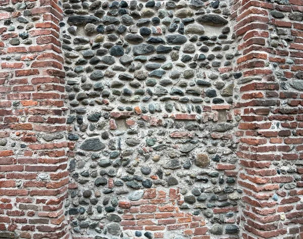 Viejo Muro Medieval Románico Piedra Fondo Patrón Ladrillo Día Soleado — Foto de Stock