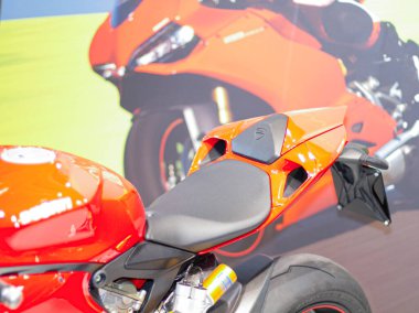 Verona, İtalya - 2018 01 12: MBE Verona Bisiklet Fuarı Bisiklet Fuarı ve Özel Araba Exibituonu - Ducati 1199 panigale. Yüksek kalite fotoğraf