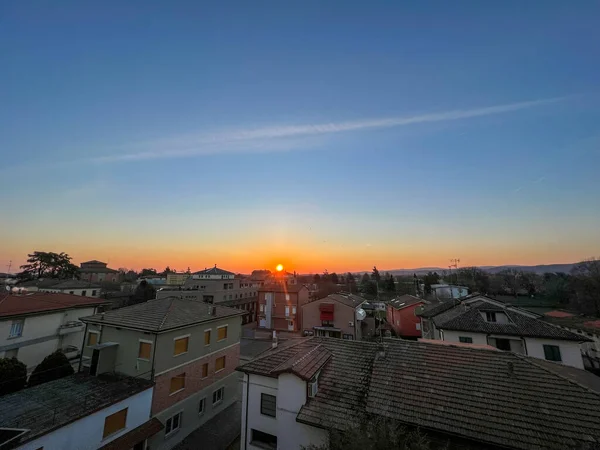 Bibbiano Reggio Emilia Belo Nascer Sol Panorâmico Sobre Cidade Foto — Fotografia de Stock