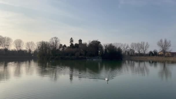 Villa Este Reggio Emilia Panorama Över Sjön Och Byggnaden Med — Stockvideo
