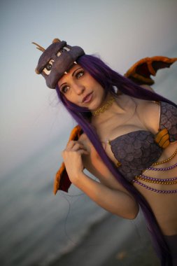 Rimini, İtalya - 2016 07: 21: Rimini Comics free cosplay event around beach and sea side Sphyro Sexy Girl. Yüksek kalite fotoğraf