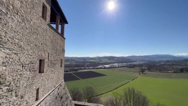 Torrechiara Hrad Panoramatický Výhled Pláň Parma — Stock video