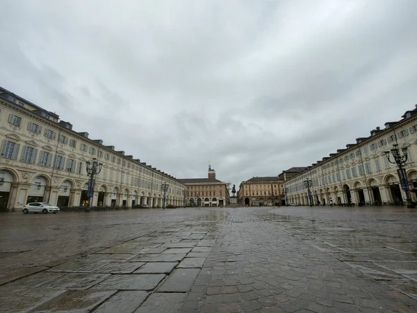 Piazza San Carlo Turynie Deszczowy Dzień Wysokiej Jakości Zdjęcie — Zdjęcie stockowe