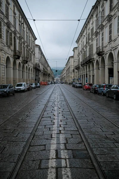 Yağmurlu Bir Günde Torino Daki Aracılığıyla Yüksek Kalite Fotoğraf — Stok fotoğraf