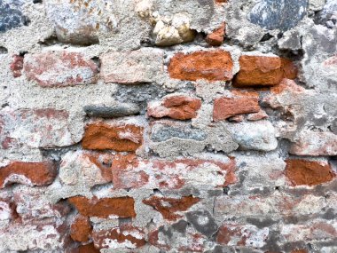 Eski harabe duvarlar ve kırmızı tuğlalar. Yüksek kalite fotoğraf