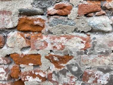 Eski harabe duvarlar ve kırmızı tuğlalar. Yüksek kalite fotoğraf