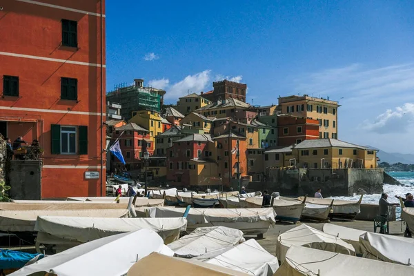 Panorama Boccadasse Maisons Colorées Sur Côte Ligure Gênes Italie Avec — Photo