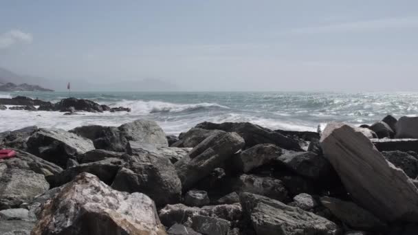 Rocks Rough Ligurian Sea Italy Boccadasse High Quality Footage — Stockvideo