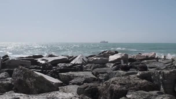 Rocks Rough Ligurian Sea Italy Boccadasse High Quality Footage — Stock Video