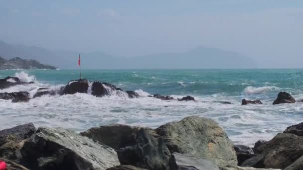 Rocks Rough Ligurian Sea Italy Boccadasse High Quality Footage — стокове відео