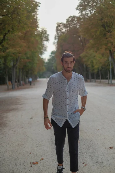 Parma Düklüğü 'nde gömlek giyen yakışıklı, koyu renk saçlı bir İtalyan çocuk. Yüksek kalite fotoğraf