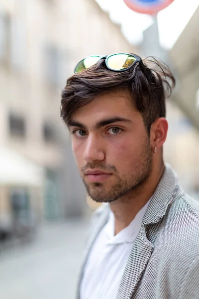 Handsome Italian Dark Haired Guy Sitting Portrait High Quality Photo — Stockfoto