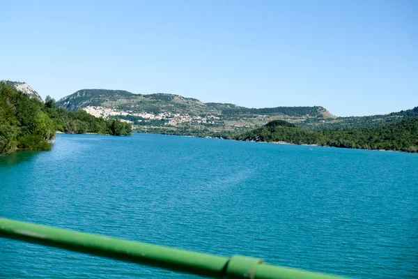 Lake Scanno Pescasseroli Abruzzo Seen Bridge High Quality Photo — Zdjęcie stockowe