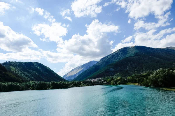 Der See Von Scanno Pescasseroli Abruzzo Von Der Brücke Aus — Stockfoto